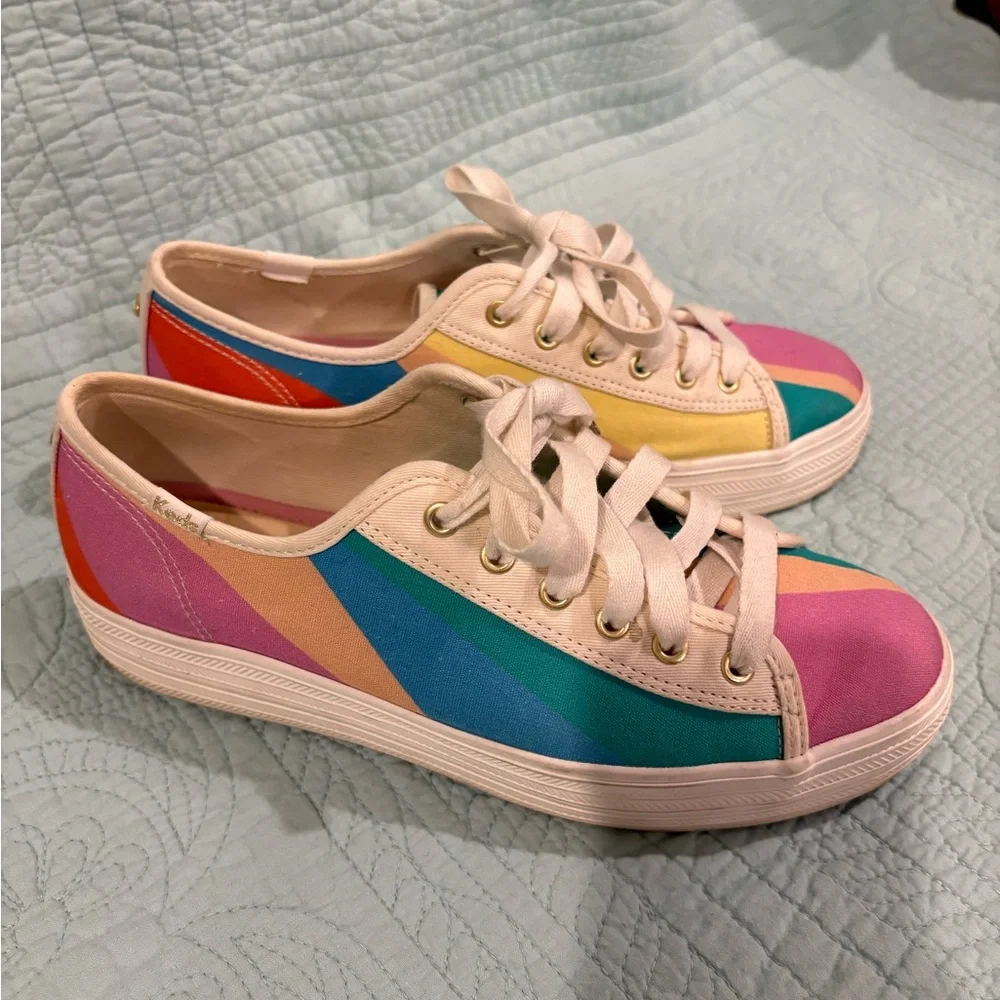 Keds X Kate Spade New York Triple Kick Multi-striped Canvas Sneakers Pre-owned 8